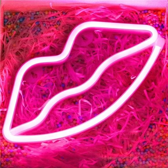LED Pink Lip Neon Light, Dorm Room Decor Decorative Night Lights Home Bedroom - Picture 1 of 7